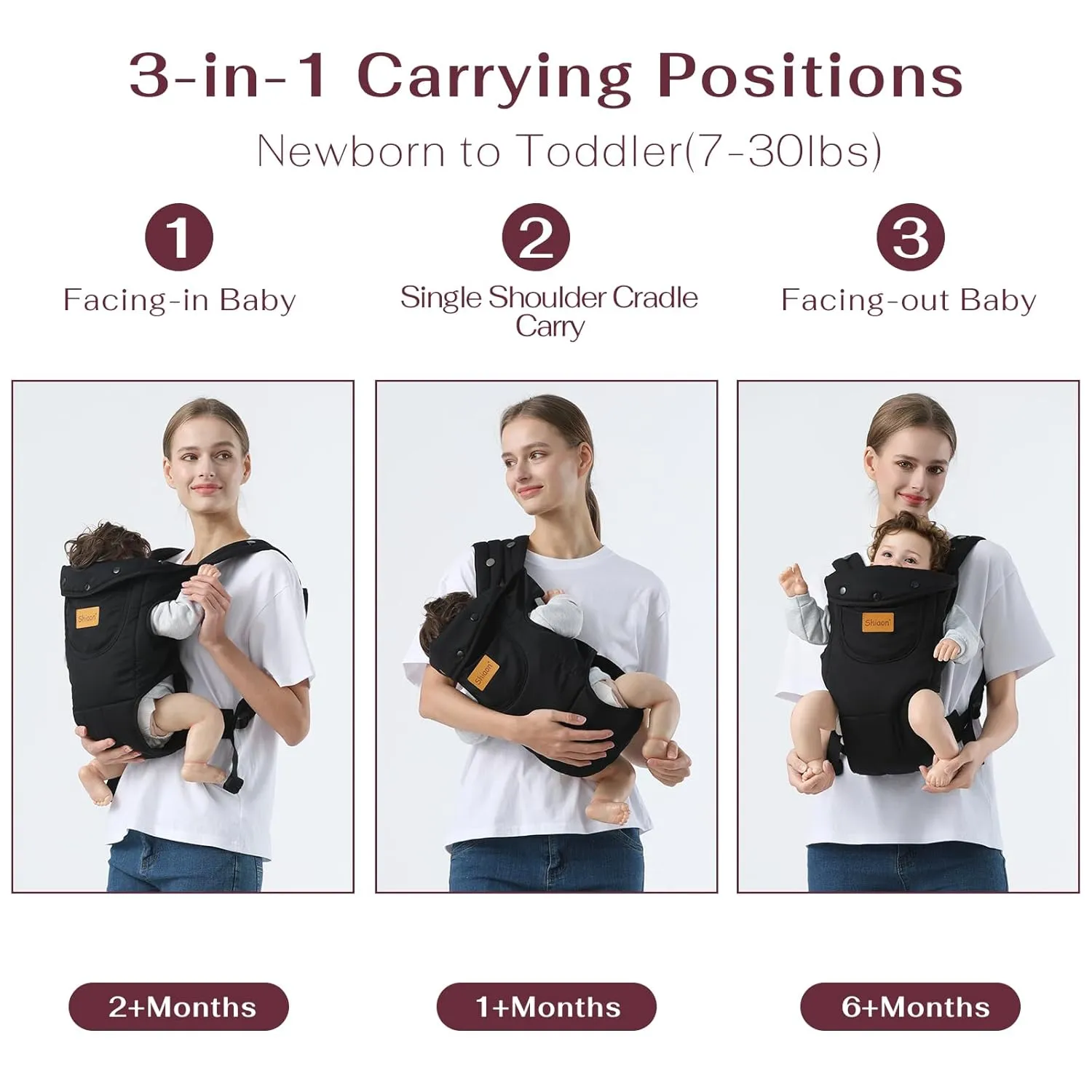 Baby Carrier Newborn to Toddler(7-30lbs), Toddler Carrier Baby Holder Carrier with Adjustable Shoulder Strap, Chest Carriers, Black