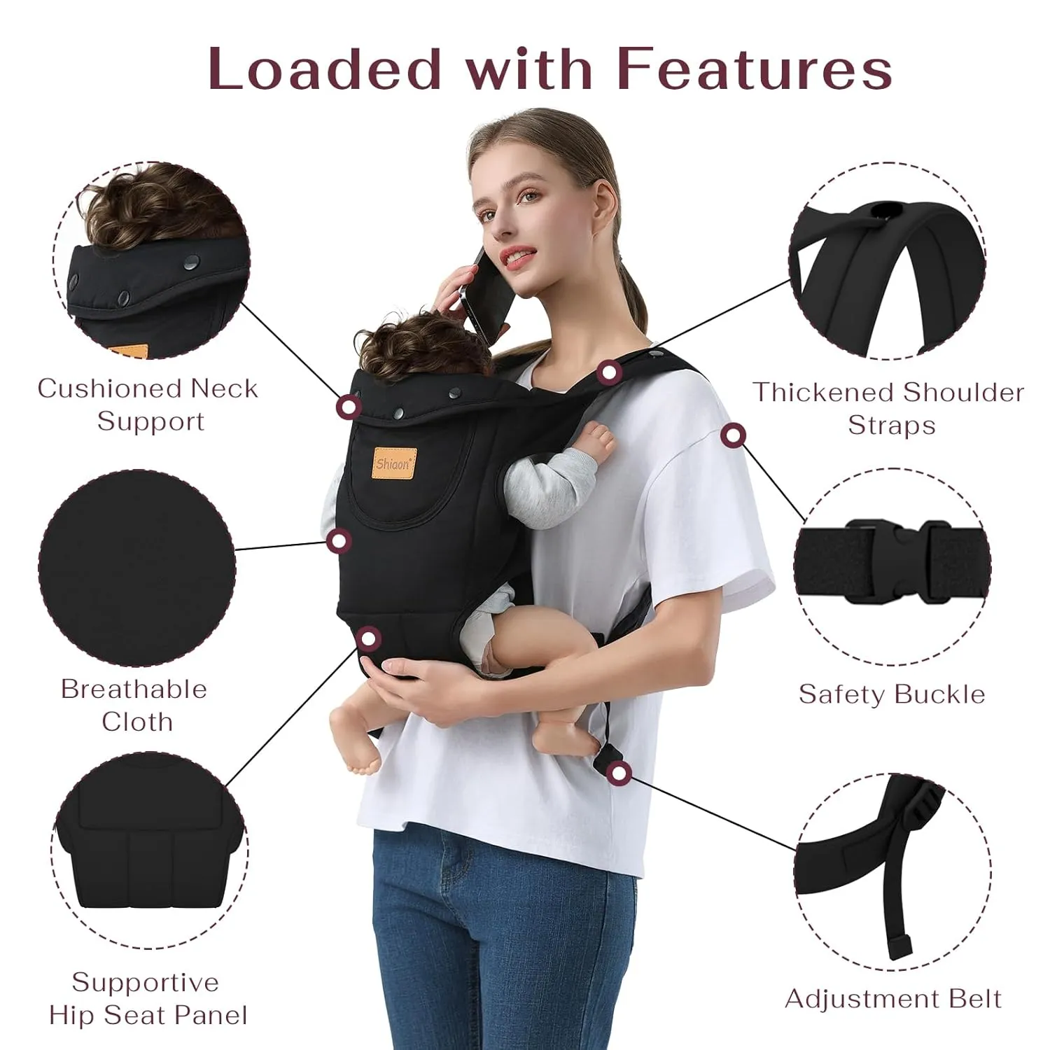 Baby Carrier Newborn to Toddler(7-30lbs), Toddler Carrier Baby Holder Carrier with Adjustable Shoulder Strap, Chest Carriers, Black
