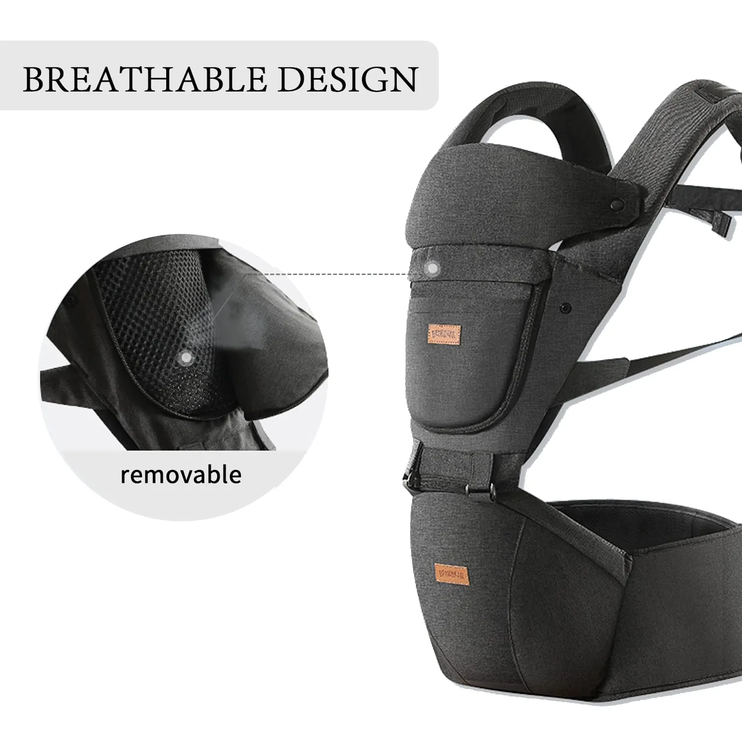 Baby Carrier with Hip Seat, Baby Carrier Newborn to Toddler, 6-in-1 Ways to Carry, All Seasons, Adjustable Baby Holder Carrier for Breastfeeding (Black