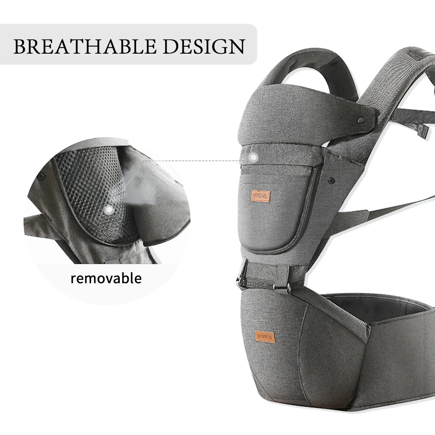 Baby Carrier with Hip Seat, Baby Carrier Newborn to Toddler, 6-in-1 Ways to Carry, All Seasons, Adjustable Baby Holder Carrier for Breastfeeding (Grey