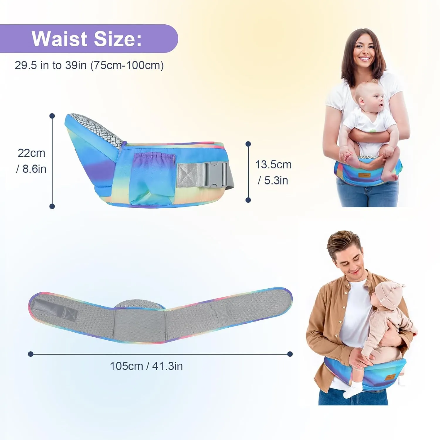 Baby Hip Carrier - Adjustable Waistband & Hip Seat for Newborn-Toddler (Up to 66 Lbs) with Pockets for Parents