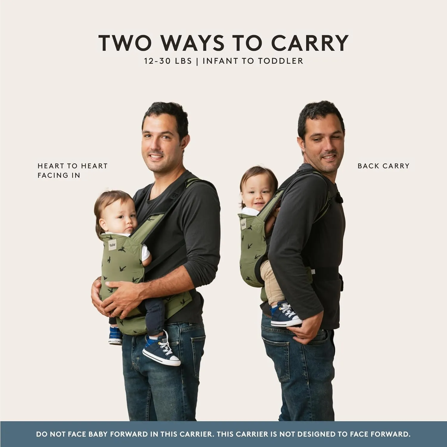 Baby Tula Lite Compact Baby Carrier, Ultra Compact and Lightweight, Travel, Convenient Carry Pouch, Ergonomic and Multiple Posisitions for 12-30 pounds, Beyond