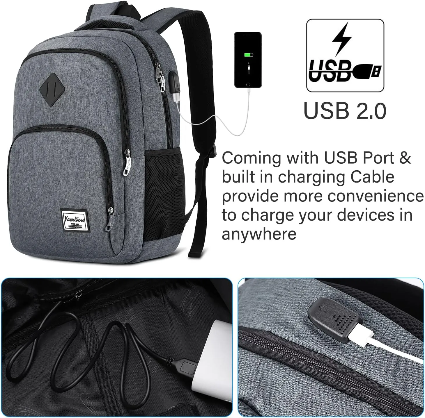 Backpack for Men and Women,School Bookbag for Teenager,15.6 inch Computer Backpack with USB Charging port for Business Work College Travel Trip