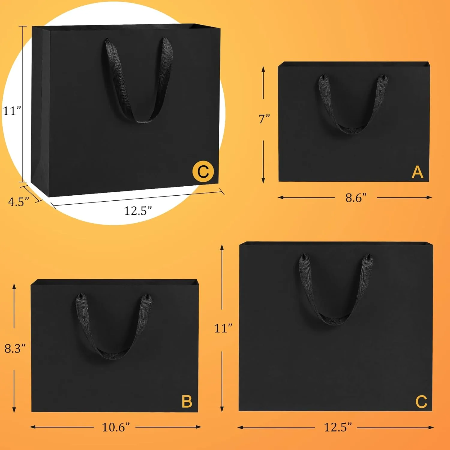 BagDream 12.5x4.5x11 25Pcs Gift Bags Heavy Duty Kraft Black Paper Bags with Handles, Sturdy Large Paper Gift Sacks for Shopping, Retail, Merchandise, Wedding Party Favor