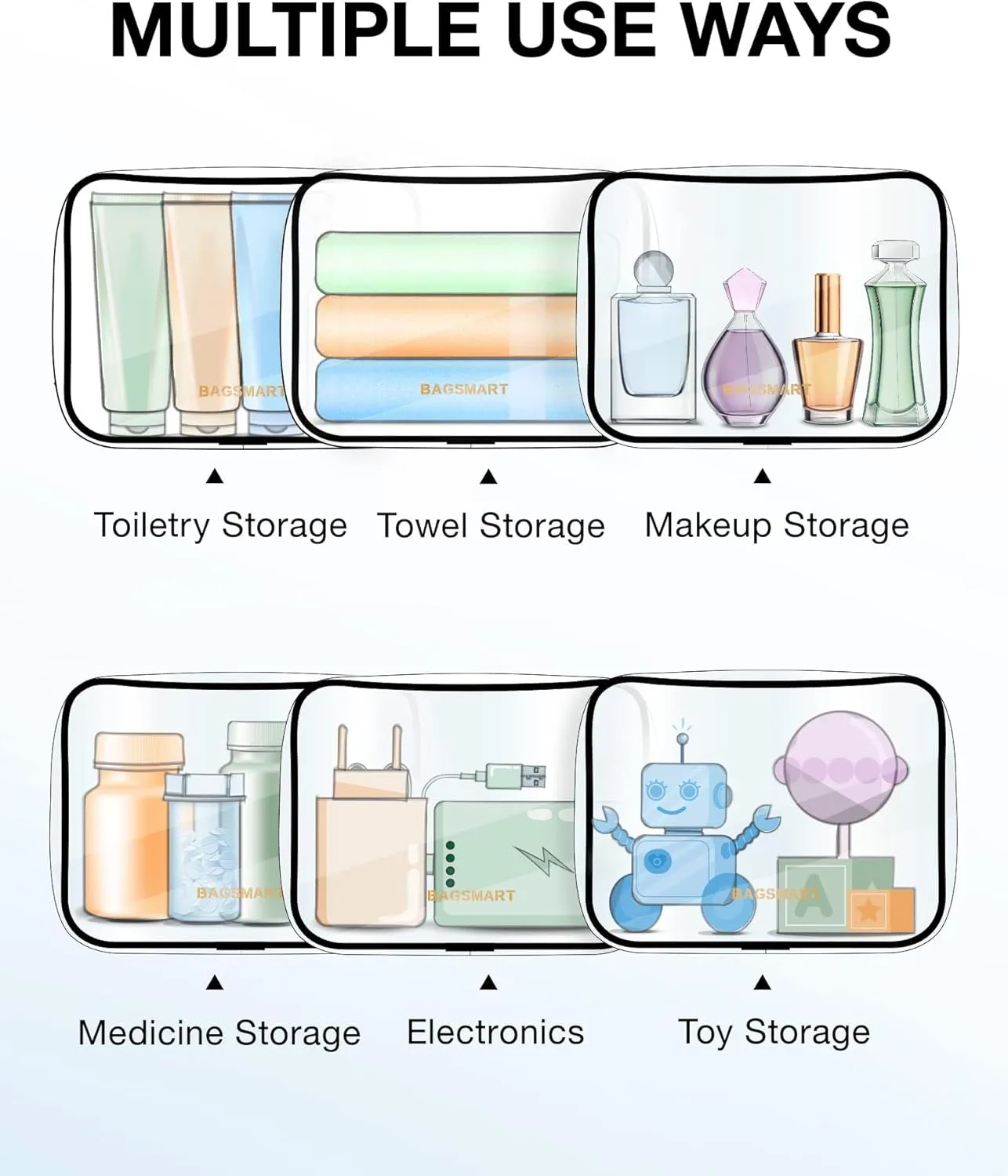 BAGSMART Clear Toiletry Bag, 3 Packs TSA Approved Water Resistant Quart Size Travel Organizer, Airport Airline Travel Essential Carry On Makeup Cosmetic Bags for Women, Nude Pink