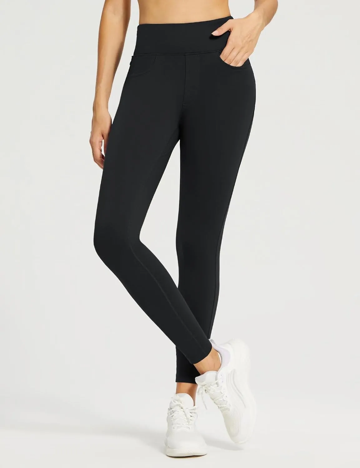 baleaf Jeggings for Women Fleece Lined Pants Thermal Warm Winter High Waisted Leggings 4 Pockets Waterproof Running Tights