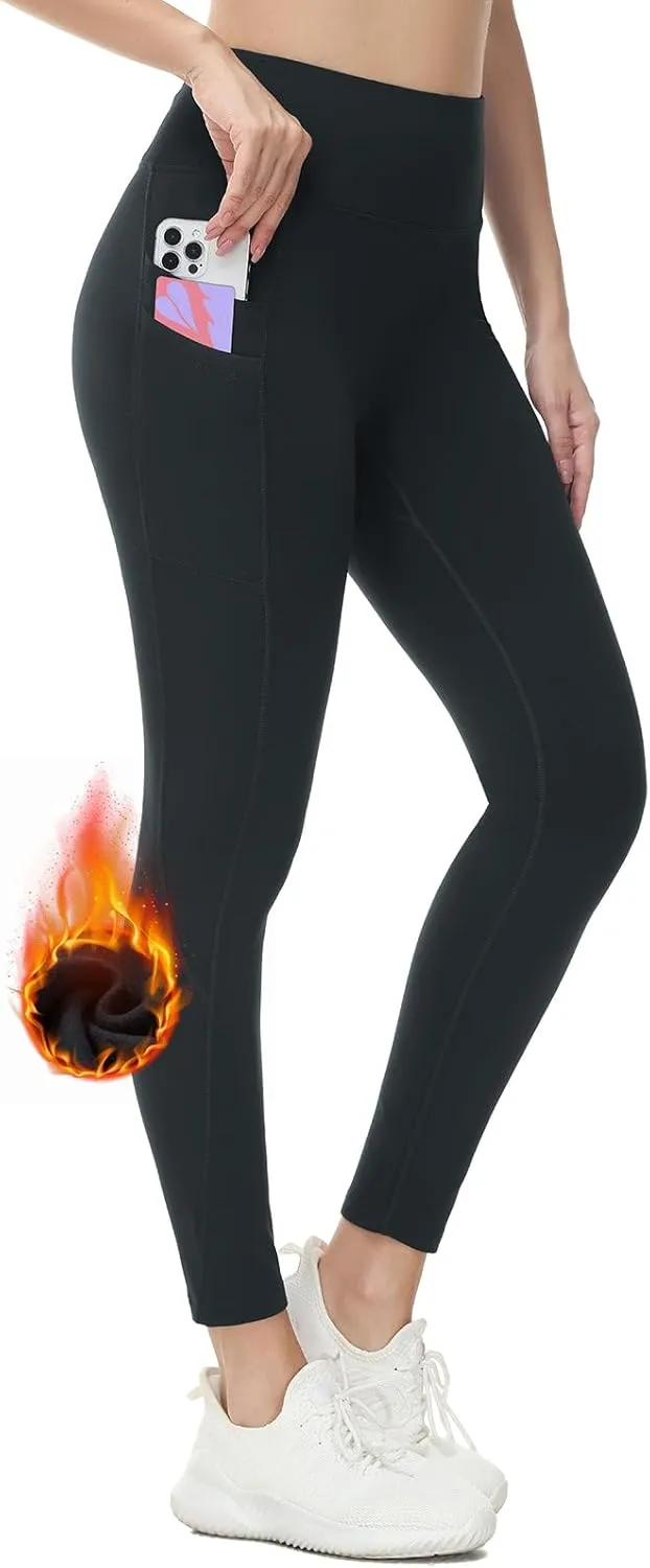 baleaf Women's Fleece Lined Leggings Water Resistant Thermal Winter Warm Tights High Waisted with Pockets Running Gear