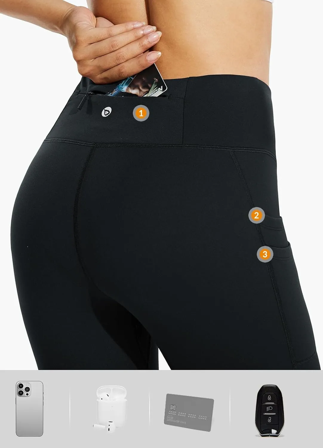baleaf Women's Fleece Lined Leggings Water Resistant Thermal Winter Warm Tights High Waisted with Pockets Running Gear