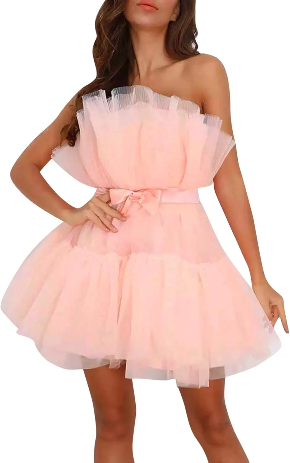 Ballgown Dress Women Tulle Dress Short Puffy Prom Dress Strapless Birthday Party Fairy Dresses Cocktail Poofy Gown
