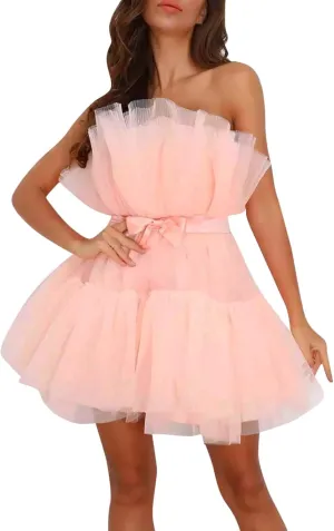 Ballgown Dress Women Tulle Dress Short Puffy Prom Dress Strapless Birthday Party Fairy Dresses Cocktail Poofy Gown