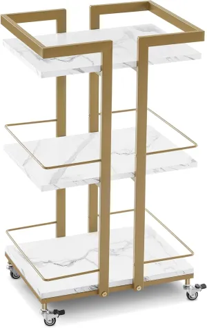 BarberPub Utility Salon Trolley, Metal Storage Rolling Cart with Wheels, 3-Tier Mobile Facial Trolley, Nail Cart Organizer, White