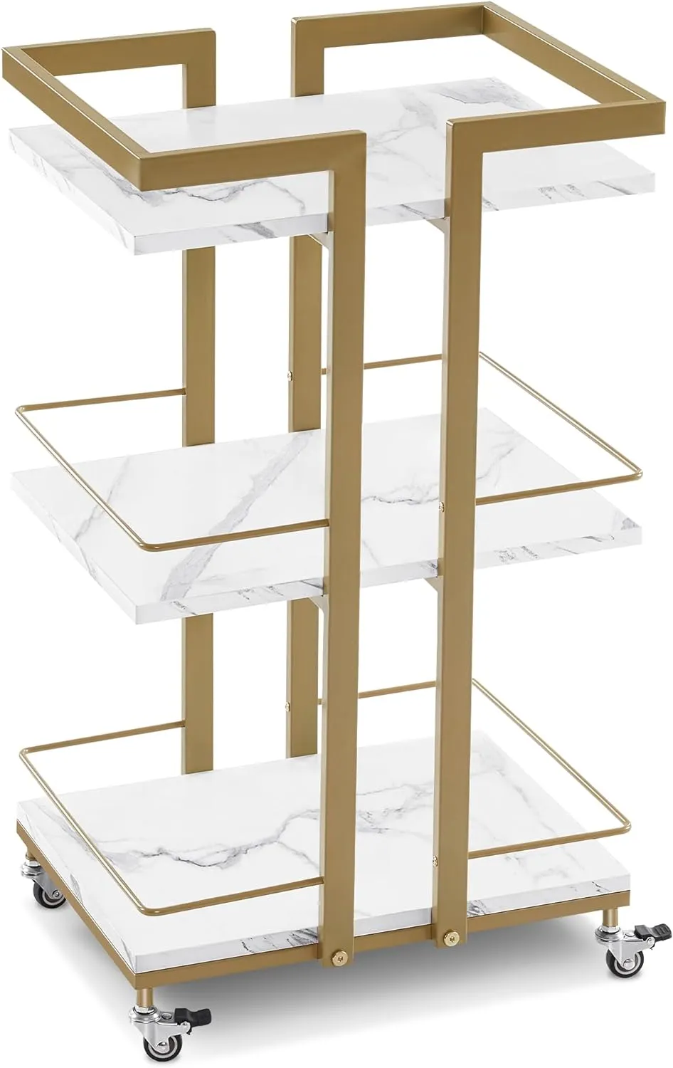 BarberPub Utility Salon Trolley, Metal Storage Rolling Cart with Wheels, 3-Tier Mobile Facial Trolley, Nail Cart Organizer, White