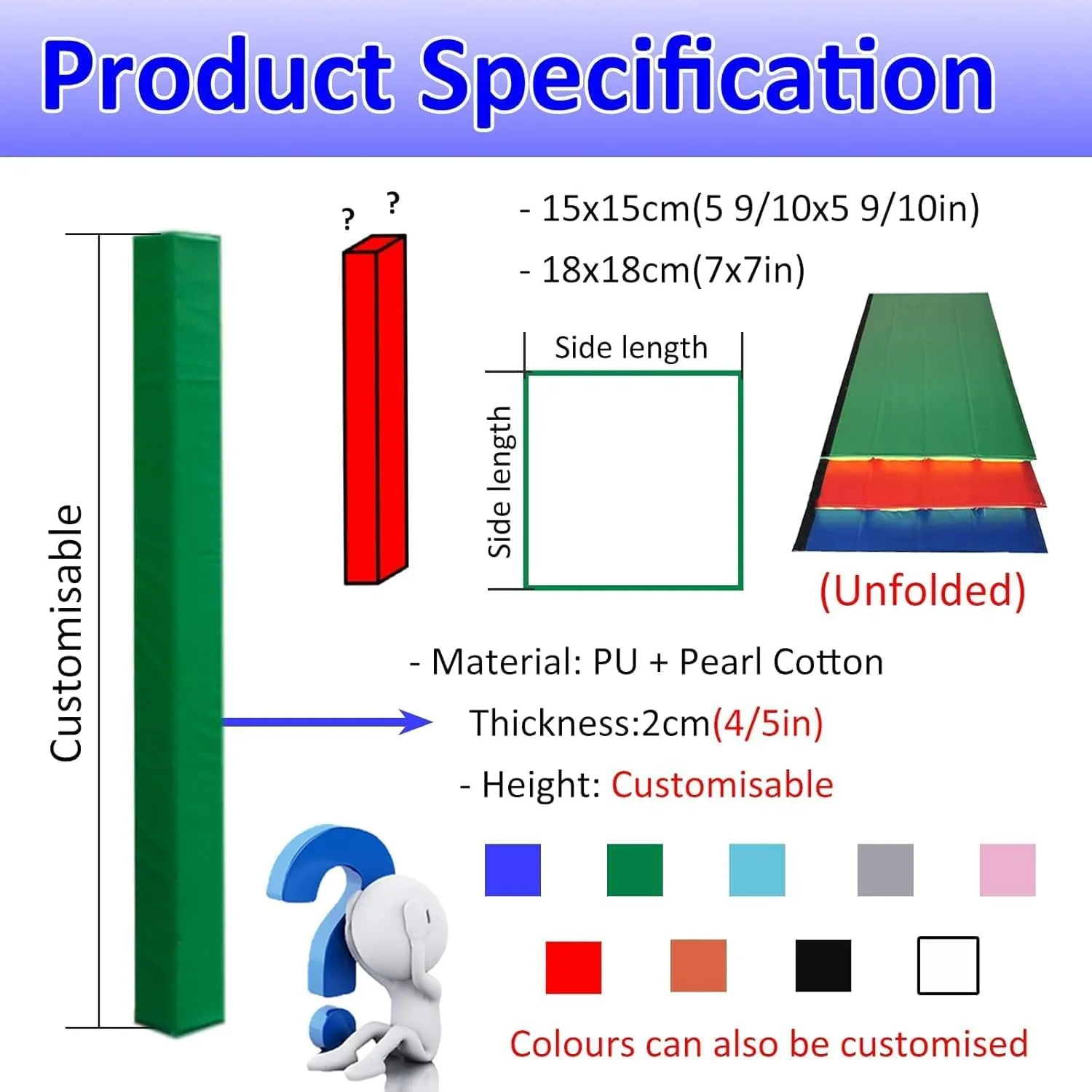 Basketball Square Pole Pad Universal, Heavy Duty Basement Pole Padding Wrap Around for College/Gym/Courtyard, Shock Absorbing Garage Post Protective Pads