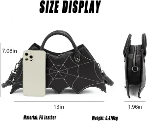Bat Wing Shoulder Bag,Spider Web Crossbody Purse Bat Halloween Purse Novelty Purses for Women Girls(Black - 2)