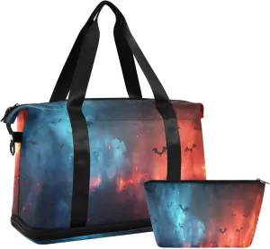 Bats Flying Mist Gym Bag - Weekender Overnight Bags for Women Men, Sport Travel Duffel Bag with Wet Pocket & Shoe Compartment