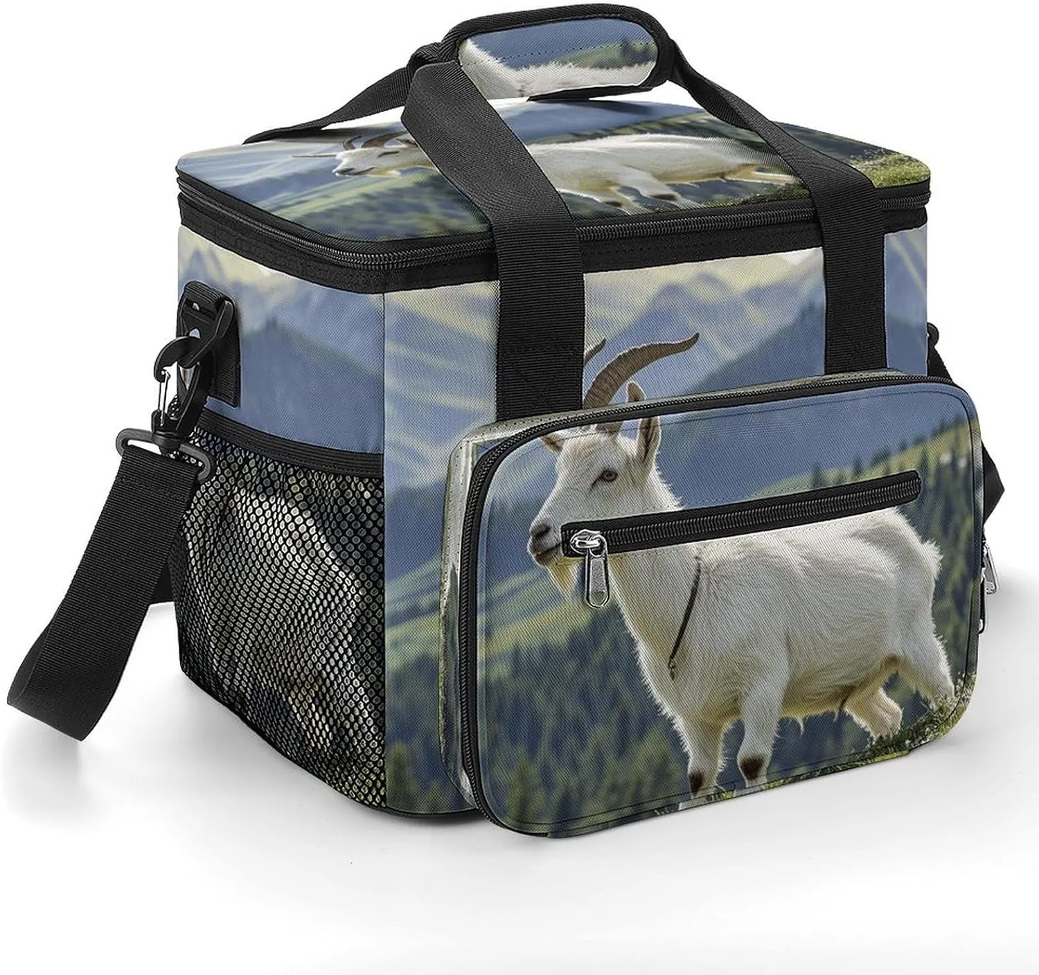 Beach Cooler Bag, Cat on The Mountain Top Printed Camping Cooler Bag,Multi-Purpose Cooler Bag,Adult Cooler Bag