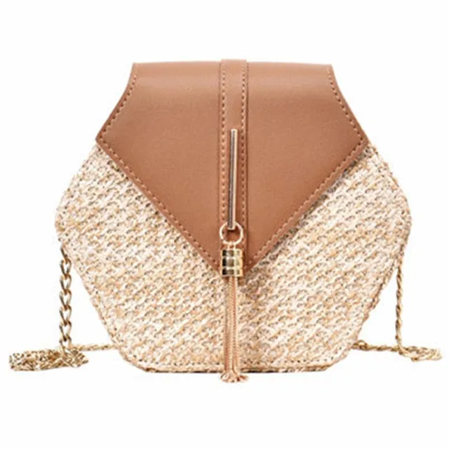 Beach Hexagon Summer Bohemia New Straw leather Extensive catalog Bag Shoulder Bag Style Handmade Fashion Women Woven Circle Handbag Rattan Mulit Unique collection