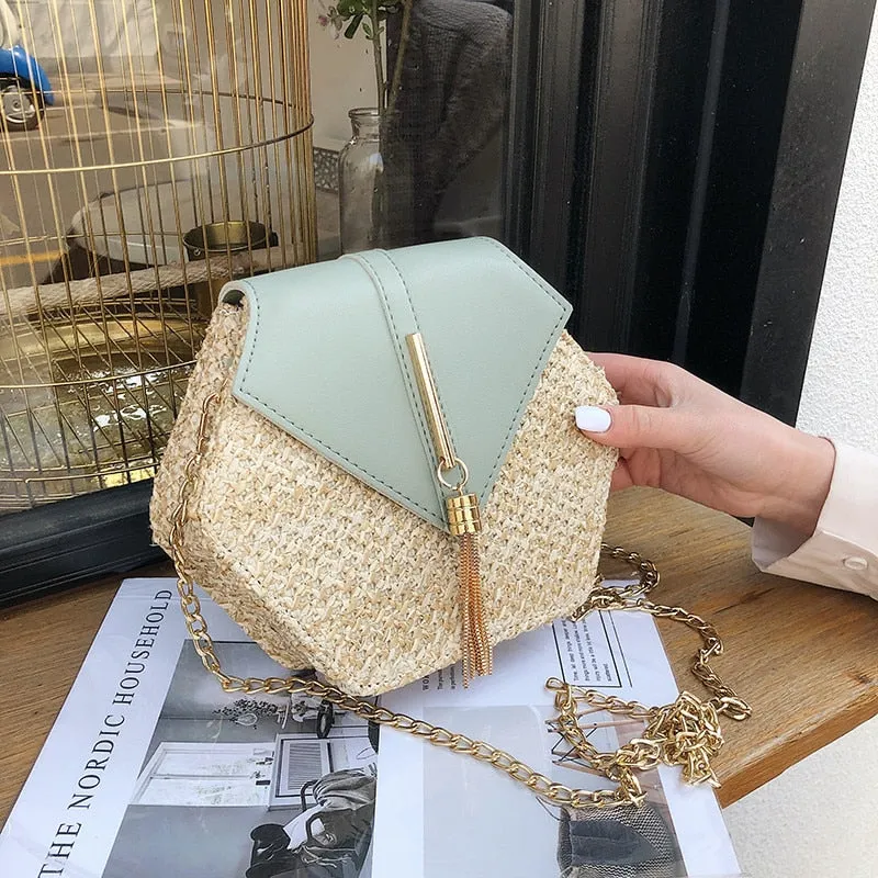 Beach Hexagon Summer Bohemia New Straw leather Extensive catalog Bag Shoulder Bag Style Handmade Fashion Women Woven Circle Handbag Rattan Mulit Unique collection