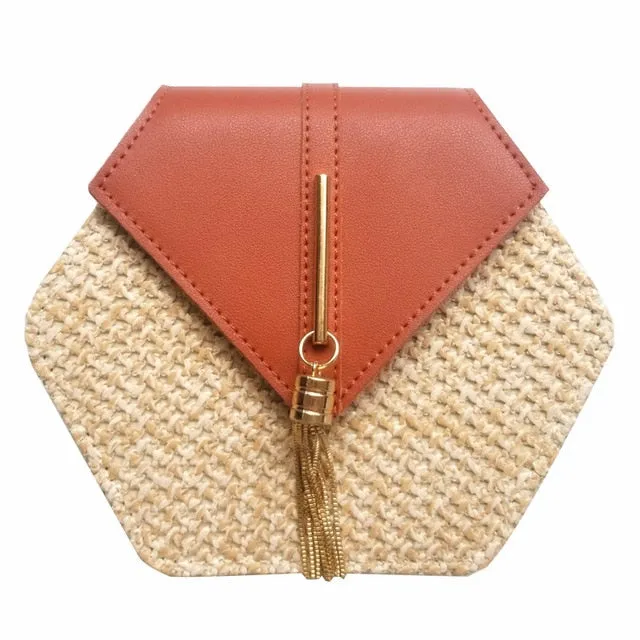 Beach Hexagon Summer Bohemia New Straw leather Extensive catalog Bag Shoulder Bag Style Handmade Fashion Women Woven Circle Handbag Rattan Mulit Unique collection
