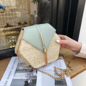 Beach Hexagon Summer Bohemia New Straw leather Extensive catalog Bag Shoulder Bag Style Handmade Fashion Women Woven Circle Handbag Rattan Mulit Unique collection