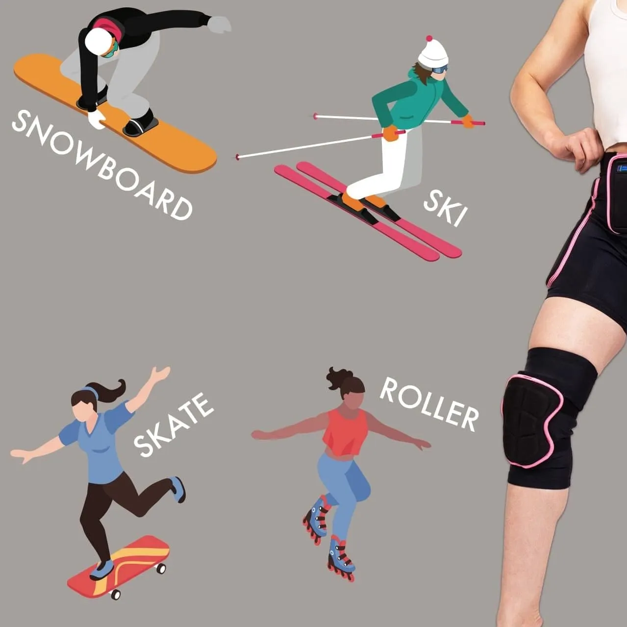 BelugaDesign Padded Shorts Knee Set | Women Winter Sports Ski Snowboard 3D Impact Pad | Adjustable Breathable Protective Gear Butt Hip Knee Brace
