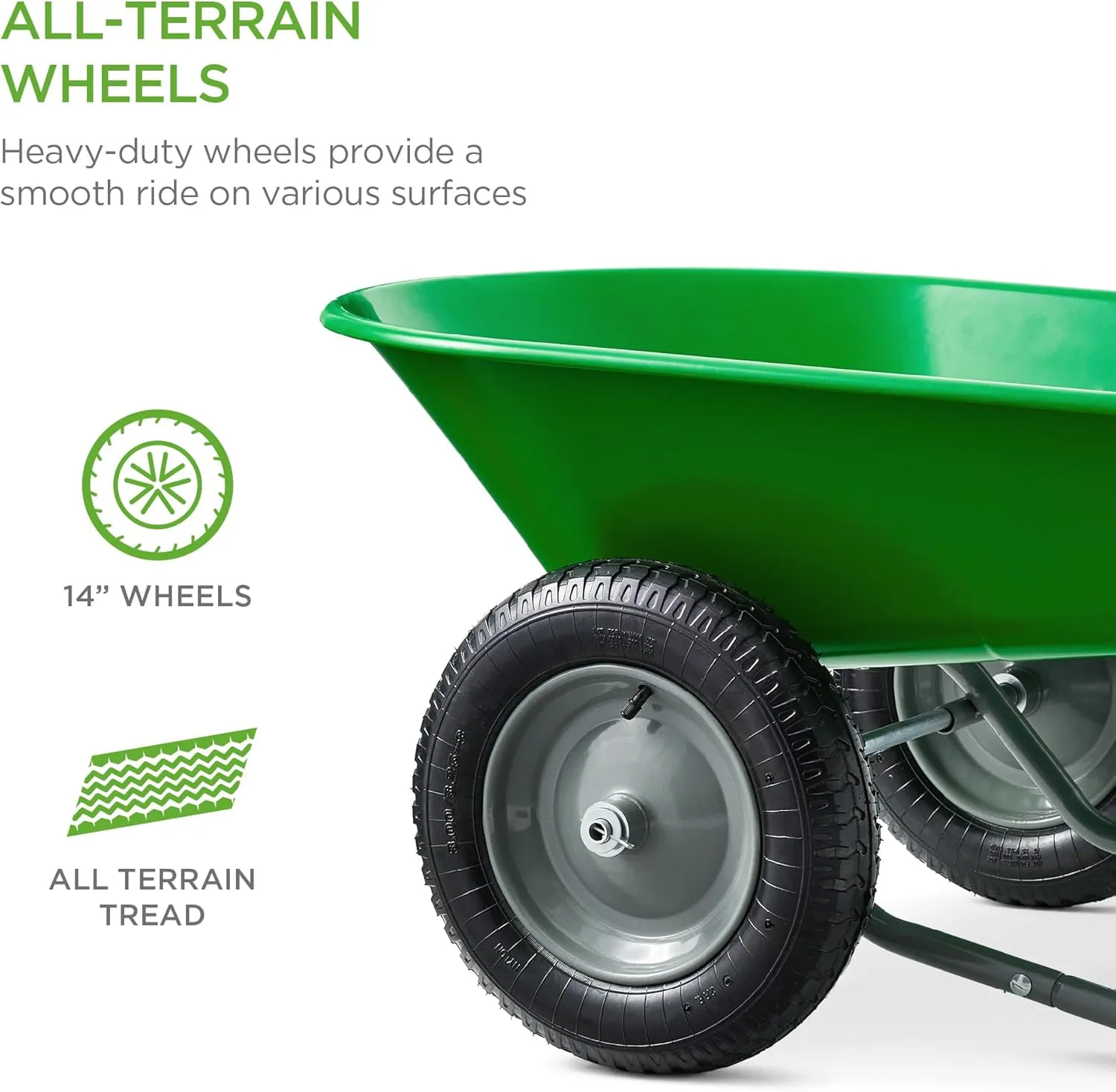 Best Choice Products Dual-Wheel Home Utility Yard Wheelbarrow Garden Cart w/Built-in Stand for Lawn, Gardening, Construction - Bright Green