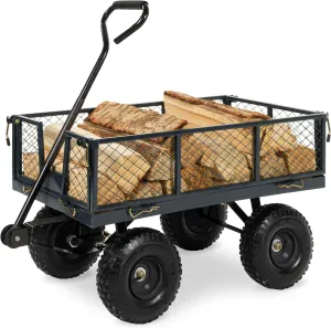 Best Choice Products Utility Garden Cart Wagon for Lawn, Yard w/Heavy-Duty Steel 400lb Weight Capacity, Removable Sides, Long Handle, 10in Tires - Gray