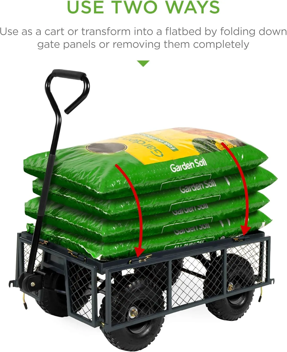 Best Choice Products Utility Garden Cart Wagon for Lawn, Yard w/Heavy-Duty Steel 400lb Weight Capacity, Removable Sides, Long Handle, 10in Tires - Gray