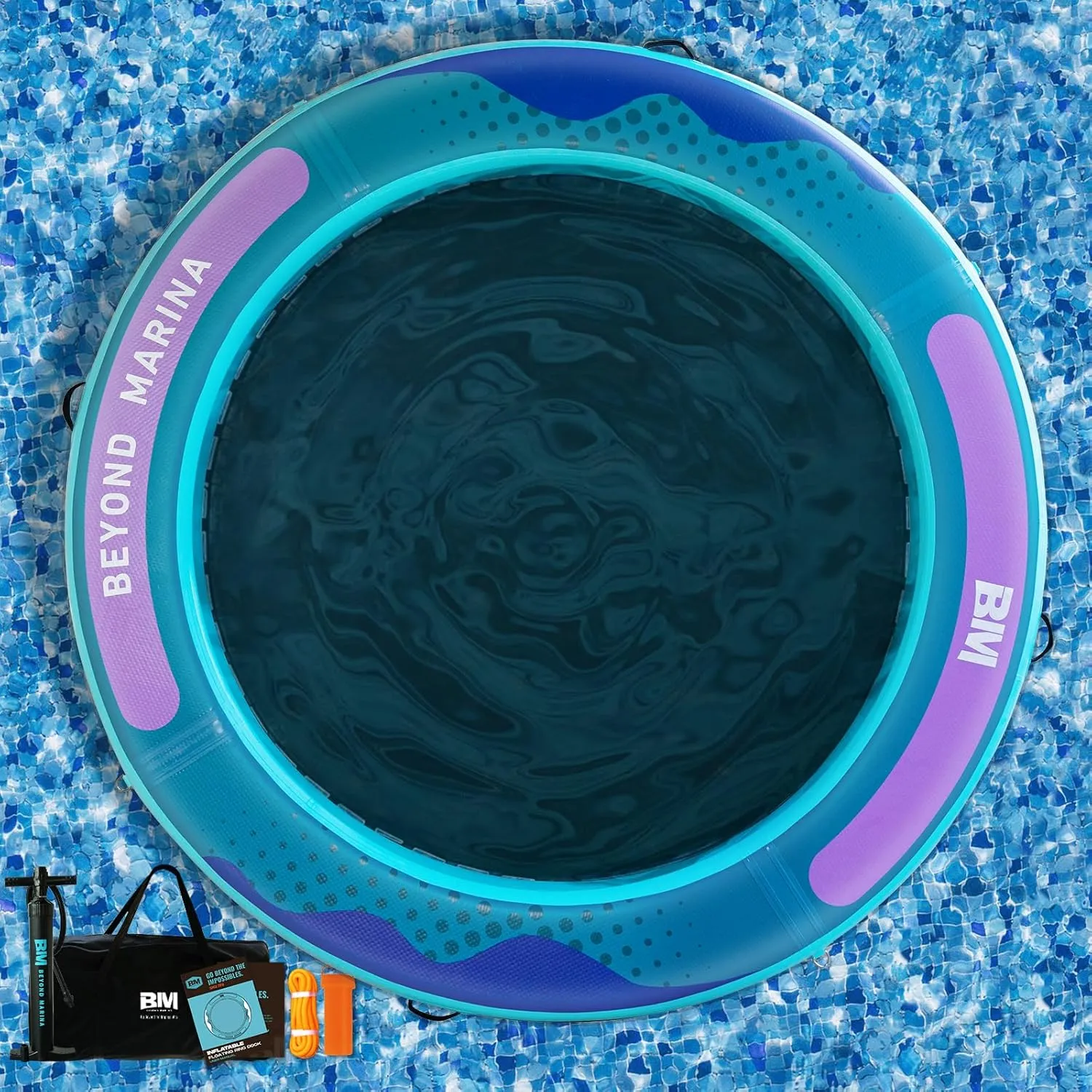 BEYOND MARINA Inflatable Water Hammock Floating Air Dock Sun Chill Float with Mesh Heavy Duty Round Ring Raft for River Pool Lake Ocean Portable Island Platform Pad 8'*6'*6"