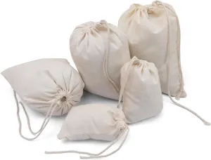 BigLotBags Premium Cotton Muslin Bags, 100% Organic Cotton with Single Drawstring. Premium Quality Reusable Eco-Friendly Natural Muslin Bags. (25, 2x3 Inches)