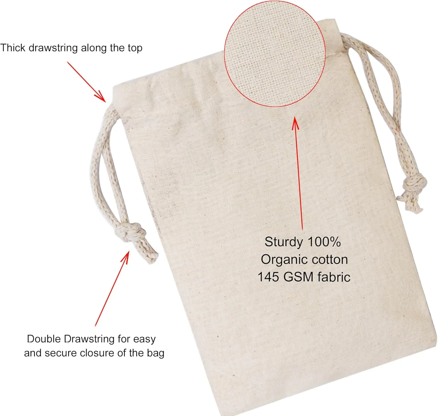 BigLotBags Premium Cotton Muslin Bags, 100% Organic Cotton with Single Drawstring. Premium Quality Reusable Eco-Friendly Natural Muslin Bags. (25, 2x3 Inches)