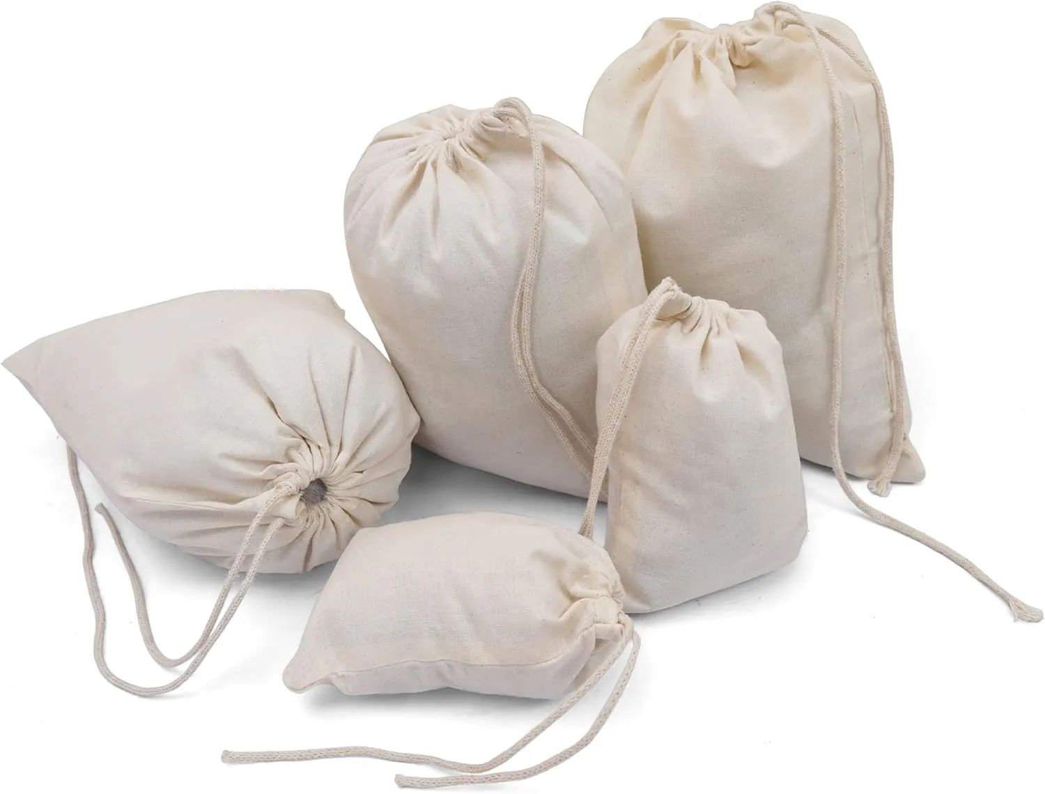 BigLotBags Premium Cotton Muslin Bags, 100% Organic Cotton with Single Drawstring. Premium Quality Reusable Eco-Friendly Natural Muslin Bags. (25, 2x3 Inches)