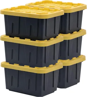 BLACK & YELLOW®, 5-Gallon Heavy Duty Tough Storage Container & Snap-Tight Lid, (8.6" H x 12.3" W x 16.4" D), Weather-Resistant Design and Stackable Organization Tote [6 Pack]