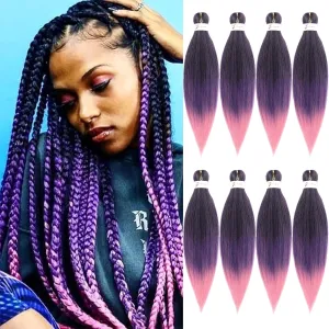 Black And Purple And Pink Braiding Hair Pre stretched 18 Inch 8 Packs Pre stretched Braiding Hair Yaki Texture Synthetic Hair Extension Itch Free Hot Water Setting(18", T1B/Purple/Pink02)