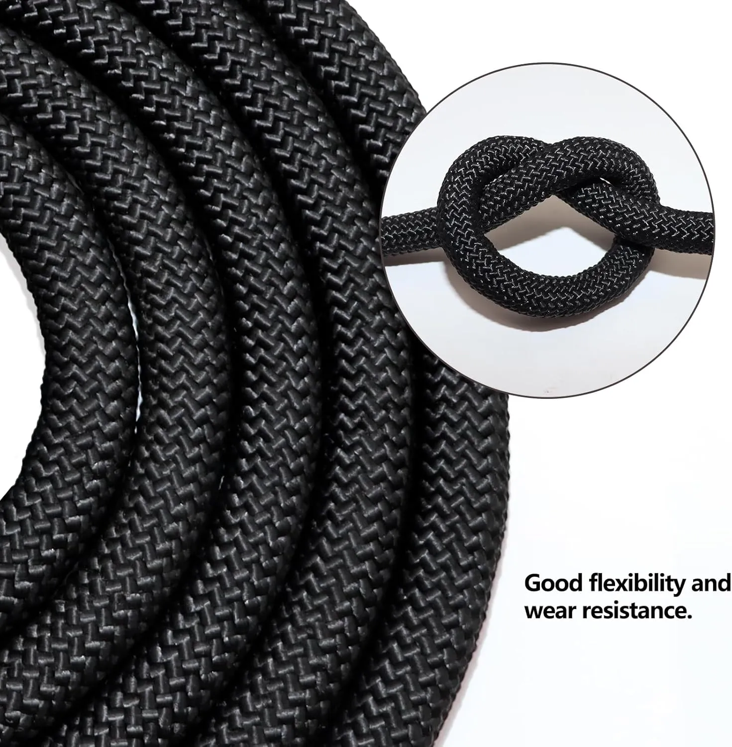 Black Braided Polyester Rope 3/8 in x 100 ft Heavy Duty Rope - Strong Outdoor Rope for Tree Work Swing Pulling Sailing Camping