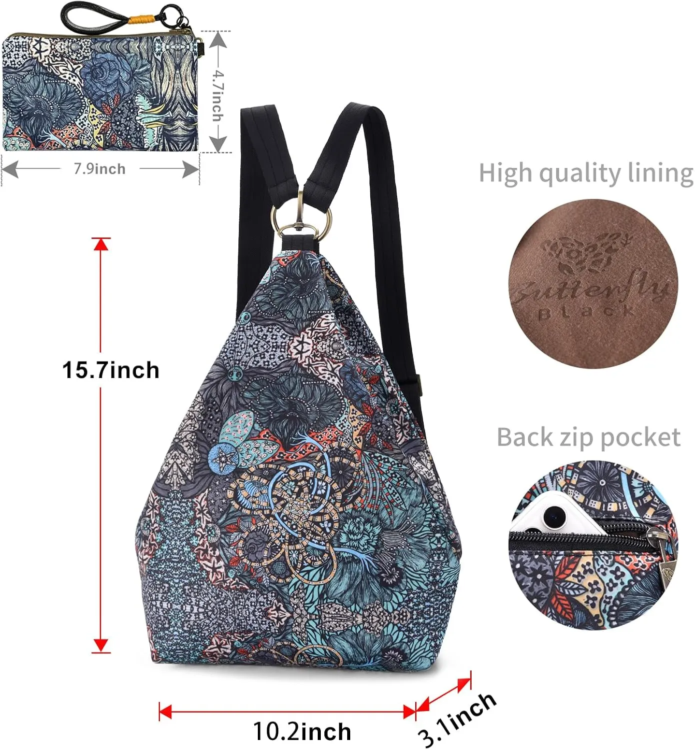 Black Butterfly Premium Backpack for Women, Bohemia Style Fashion Casual Daypack Backpack, Small Backpack Purse (69-grey plus)