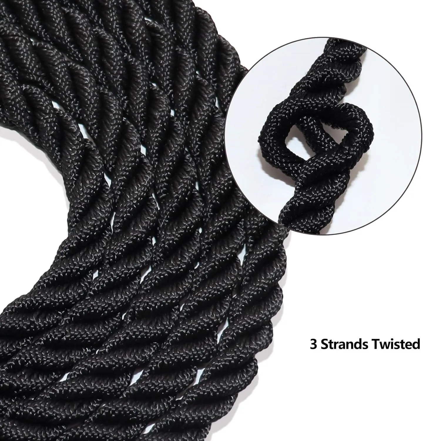Black Twisted Polyester Rope 3/8" x 100' Utility Black Outdoor Rope - Heavy Duty Rope for Swing Camping Sailing Pulling