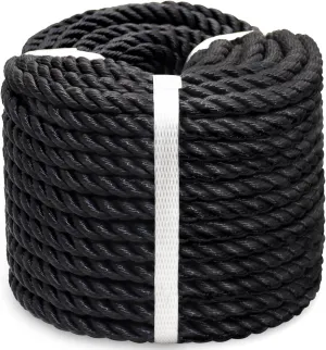 Black Twisted Polyester Rope 3/8" x 100' Utility Black Outdoor Rope - Heavy Duty Rope for Swing Camping Sailing Pulling