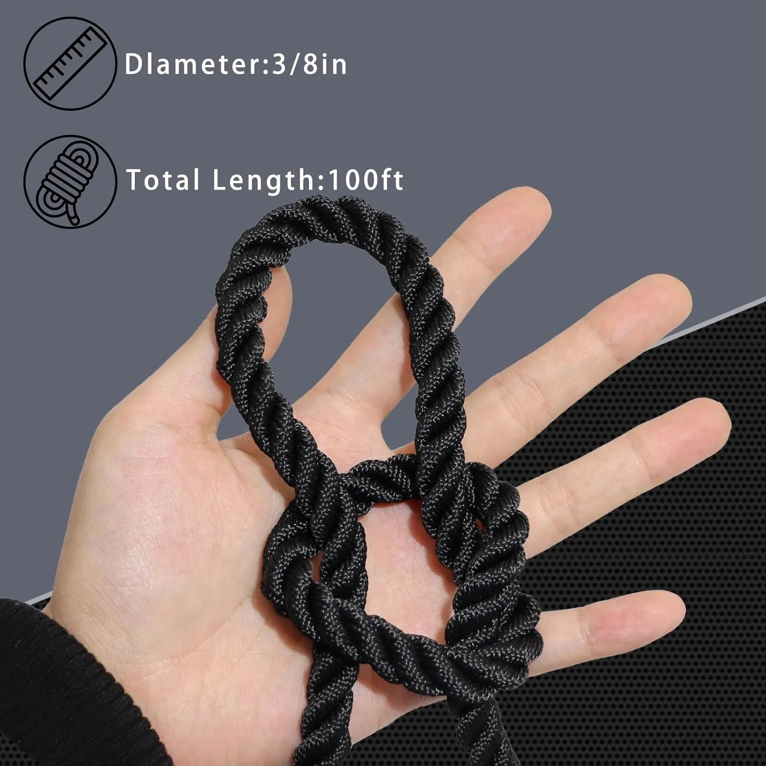 Black Twisted Polyester Rope 3/8" x 100' Utility Black Outdoor Rope - Heavy Duty Rope for Swing Camping Sailing Pulling