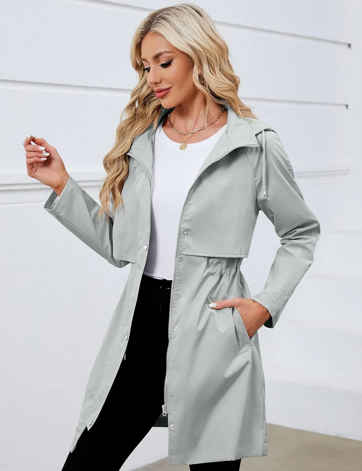 Bloggerlove Rain Jacket for Women Waterproof with Hood Trech Coat for Women Lightweight Raincoats Packable Windbreaker