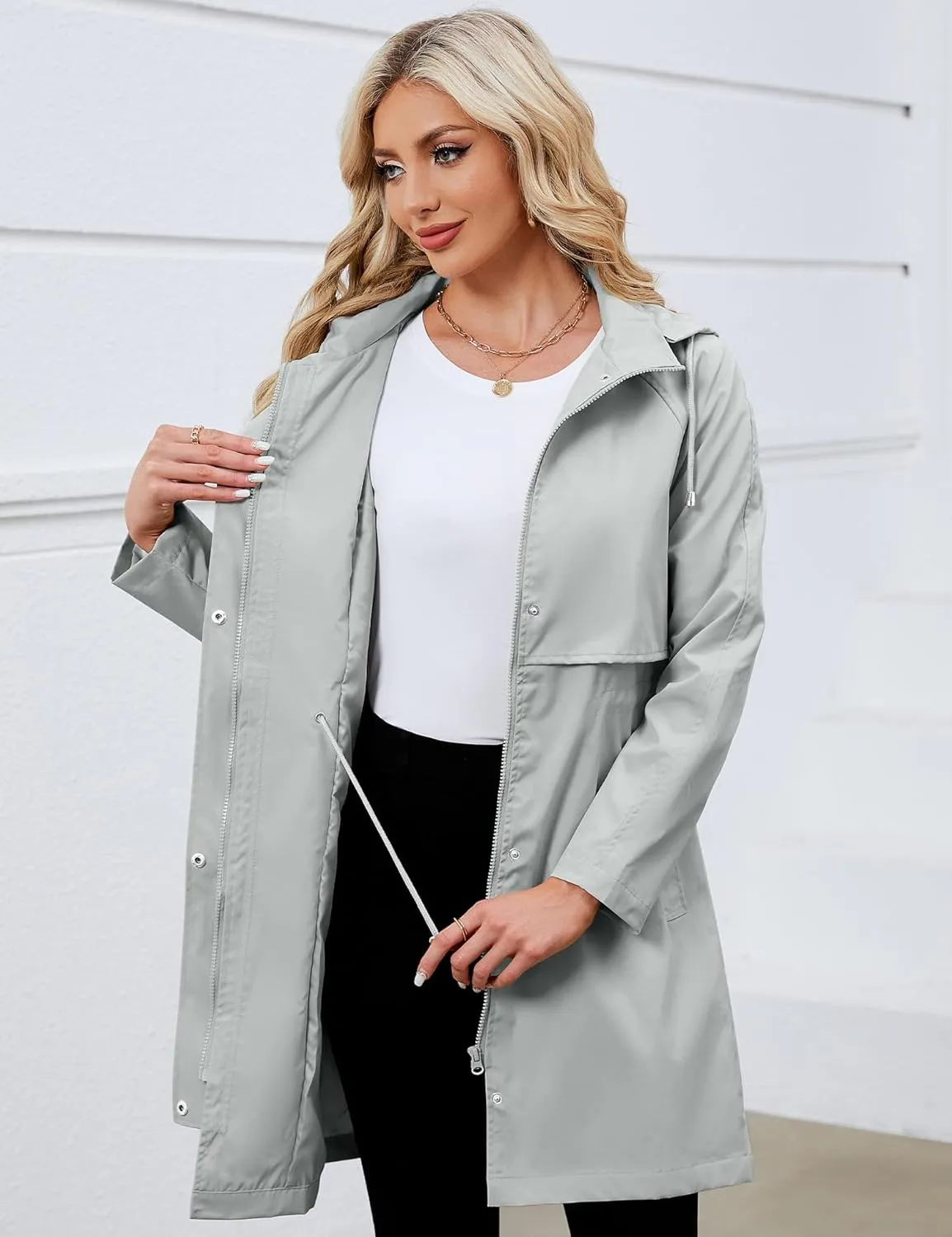 Bloggerlove Rain Jacket for Women Waterproof with Hood Trech Coat for Women Lightweight Raincoats Packable Windbreaker