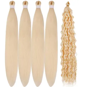 Blonde Braiding Hair Pre stretched 613 Boho Braids Prestretched Braiding Hair for Bohemian Hair Ez Braid Micro Braiding Hair Synthetic Curly Deep Wave Braids