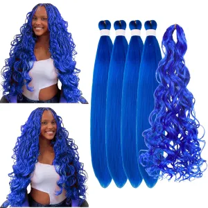 Blue Braiding Hair Pre stretched Curly Ocean Wave Crochet Braids Prestretched Braiding Hair Extensions Hypoallergenic Ez Braid Synthetic Knotless Yaki