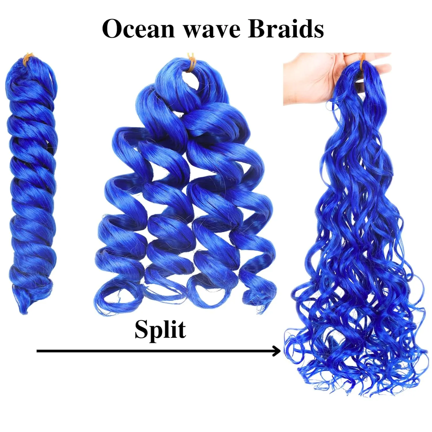 Blue Braiding Hair Pre stretched Curly Ocean Wave Crochet Braids Prestretched Braiding Hair Extensions Hypoallergenic Ez Braid Synthetic Knotless Yaki