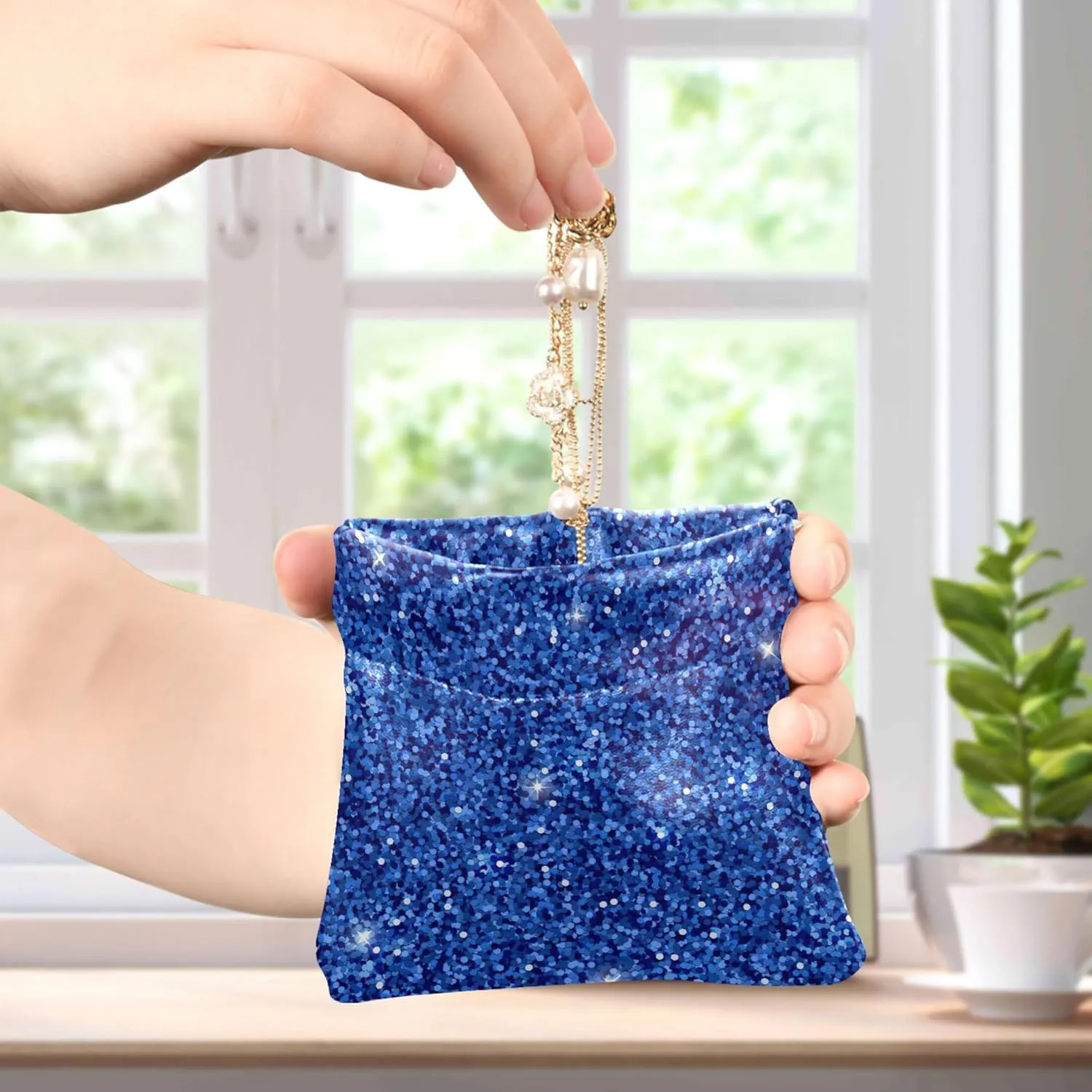 Blue Glitter Shimmer Custom Coin Purse Holder Women Leather Animal Print Squeeze Card Change Purse for Coin