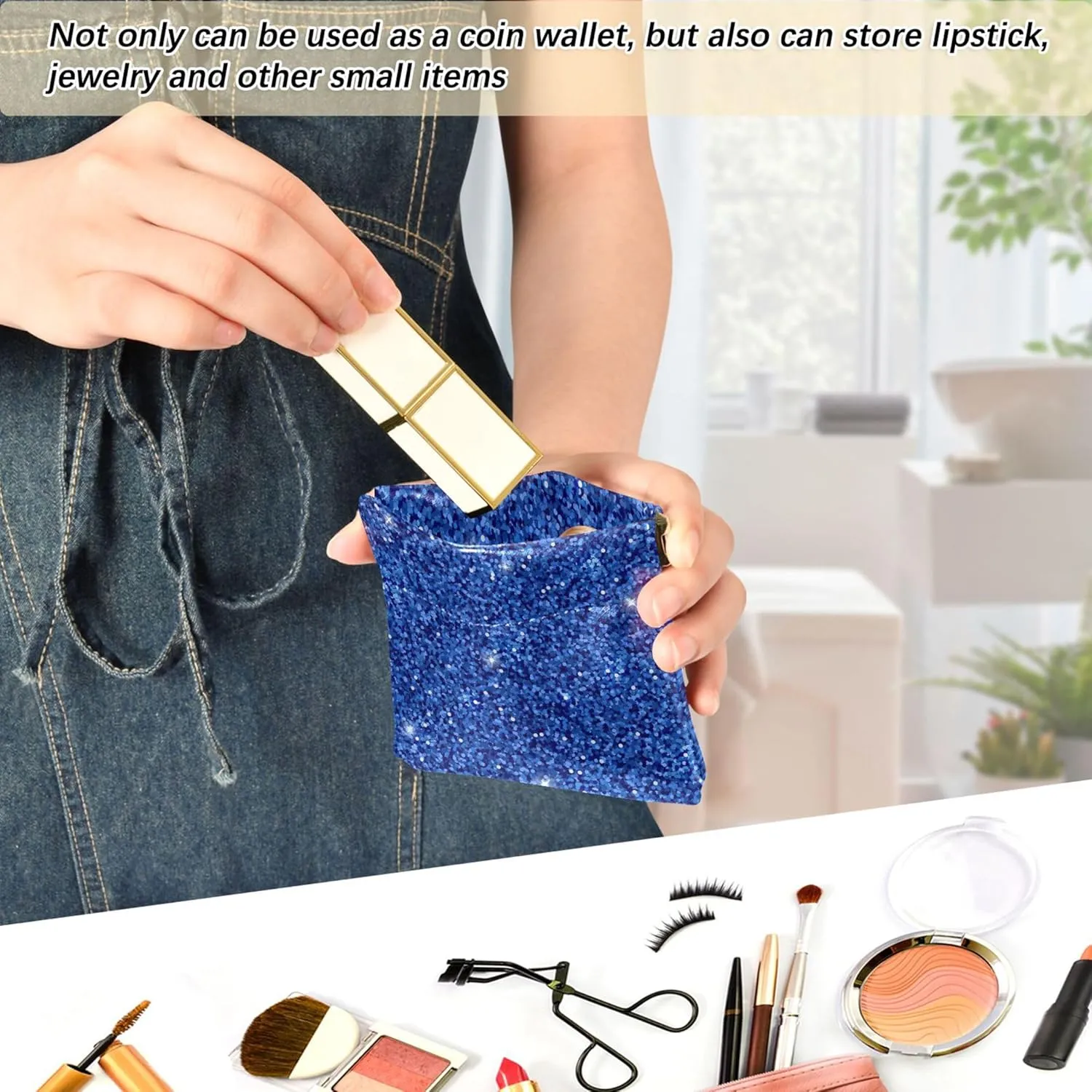 Blue Glitter Shimmer Custom Coin Purse Holder Women Leather Animal Print Squeeze Card Change Purse for Coin
