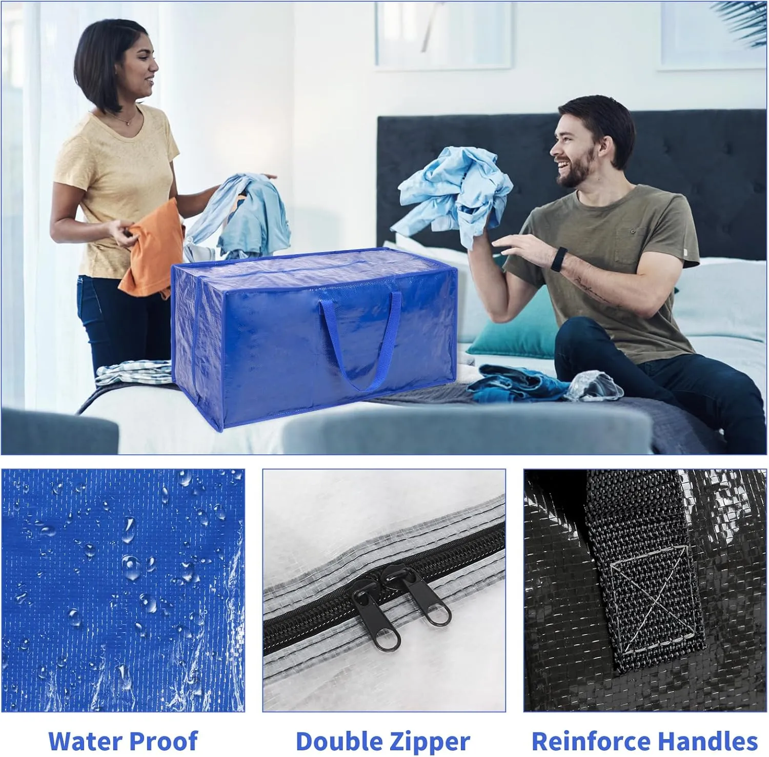 Blue Moving Bags - 8 Pack Extra Large Heavy Duty Storage Bags With Zipper & Reinforce Handles | 29x14x13 Inch Moving Tote Bags Bulk For Clothing, Shoes, Travel
