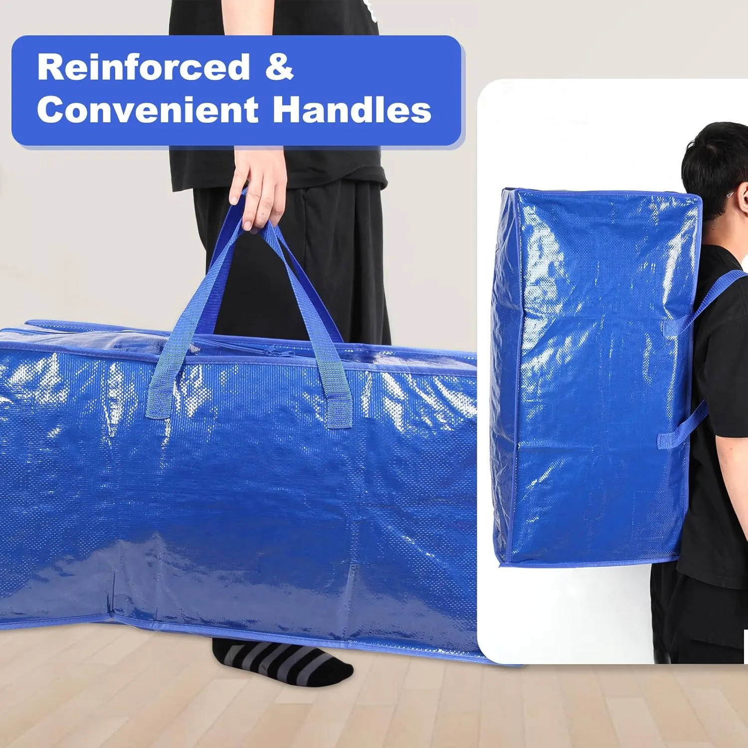 Blue Moving Bags - 8 Pack Extra Large Heavy Duty Storage Bags With Zipper & Reinforce Handles | 29x14x13 Inch Moving Tote Bags Bulk For Clothing, Shoes, Travel
