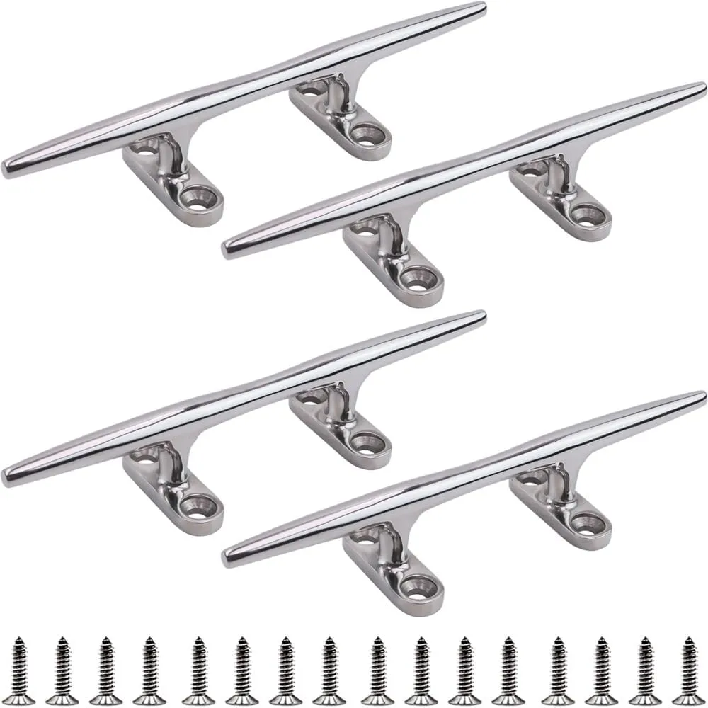 Boat Cleat 4 inch 5 inch 6 inch 8 inch 10 inch Open Base 316 Stainless Steel Dock Cleat Marine Grade Rope Cleat with Fasteners for Kayaks, Nautical Decor