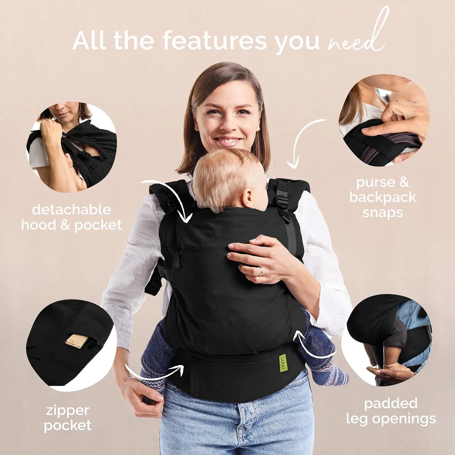 Boba X Baby Carrier - Adaptable, Micro-Adjustable for Babies 7-45 lbs (Black Beauty)